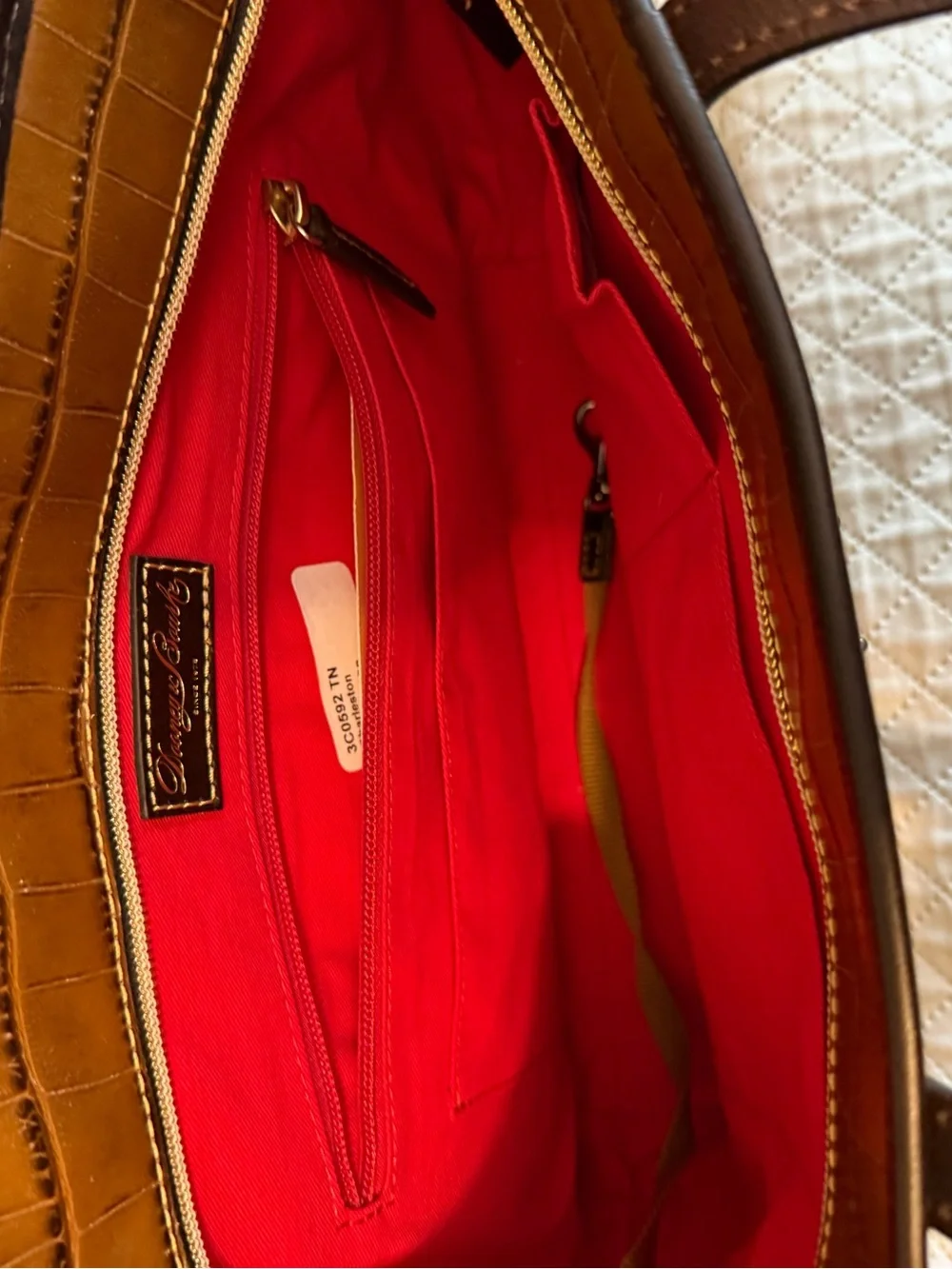 Dooney & Bourke Cognac Croc-Embossed Tote with Dark Brown Trim
